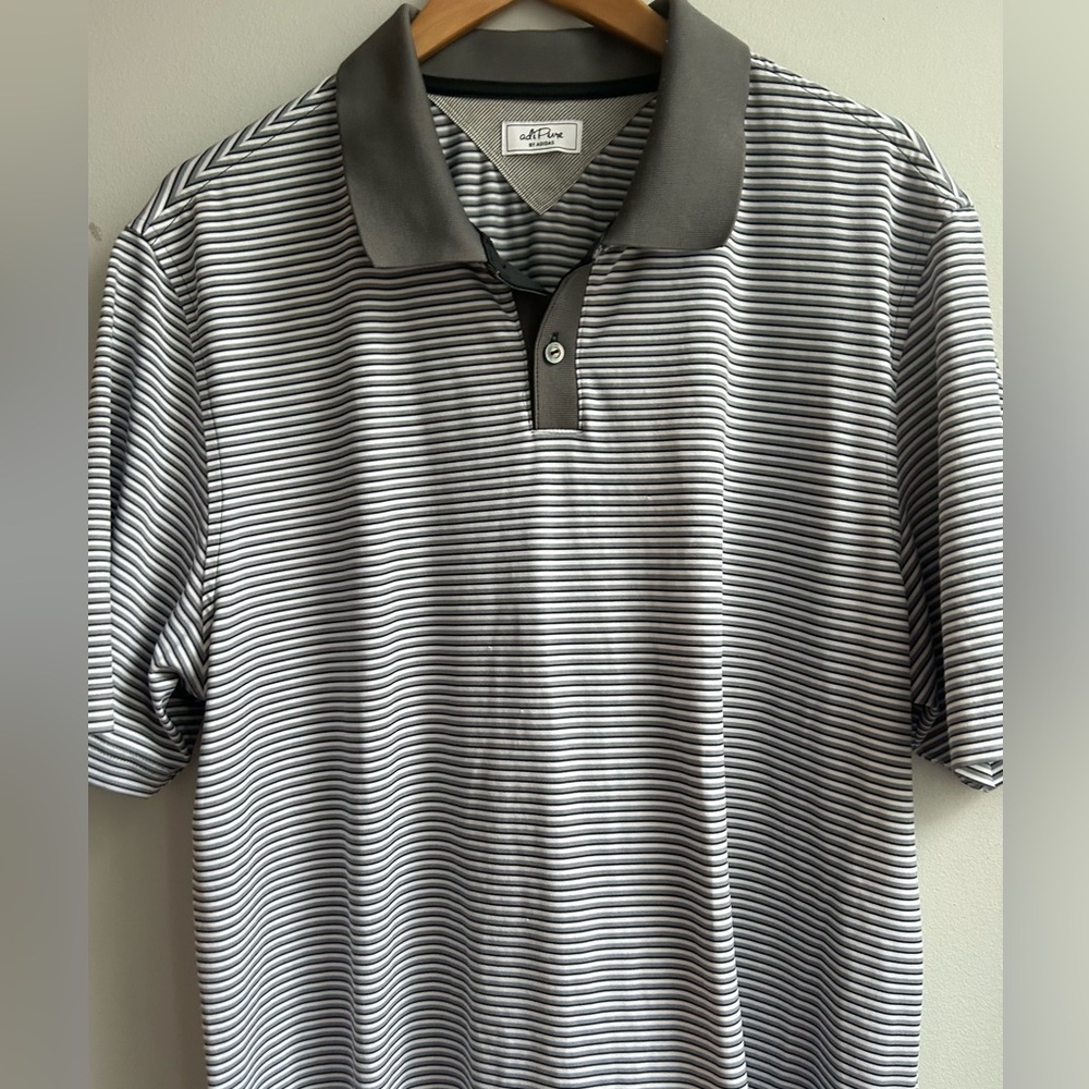 ADIDAS AdiPure mens size large grey striped polo